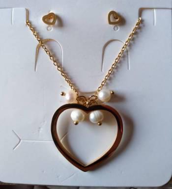 Cadena +topos corazones y perlas.