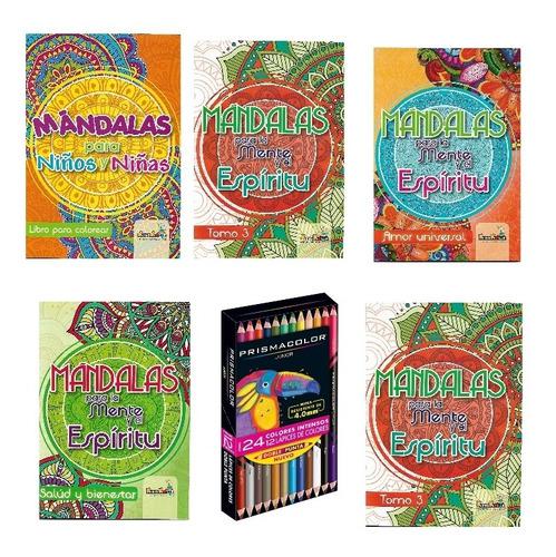 Combo 5 Libros De Mándalas + 24 Colores Prismacolor Junior