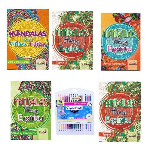 Combo 5 Libros De Mándalas + Colores Magicolor 30 Colores