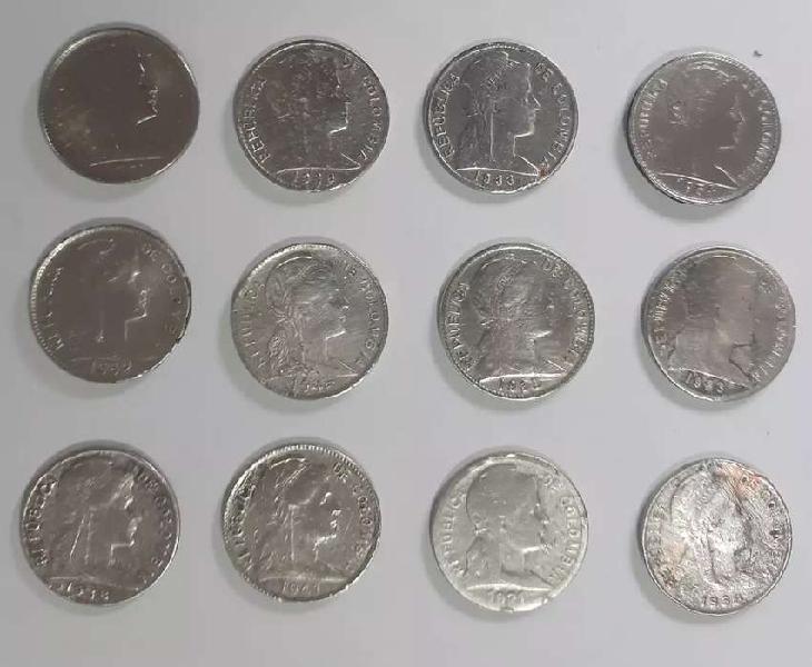 Vendo lote de 12 monedas antiguas de 1 centavo de Colombia