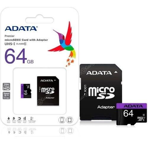 Memoria Micro Sd 64gb Adata Clase10 + Adaptador