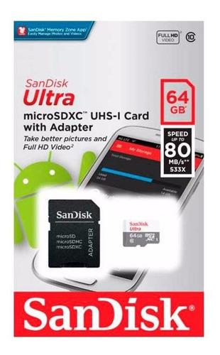 Memoria Micro Sd Clase 10 Sandisk 64 Gb 80mbs Originales