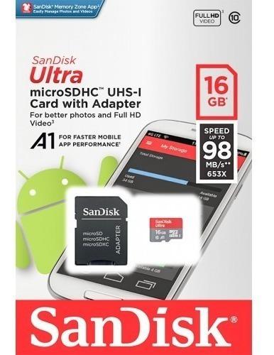Memoria Sandisk Micro Sd 16gb 80 Mbs Clase 10 Garantia 1
