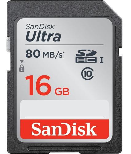 Tarjeta Sd Hc Sandisk Ultra 16gb Uhs Clase 10 Hasta 80mb/s