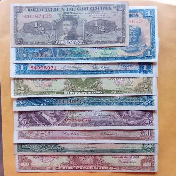 Billetes antiguos de Colombia décadas 50 y 60