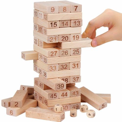 Jenga Plus Madera Bloques 48 Pcs + Dados Juego Mesa Mnr