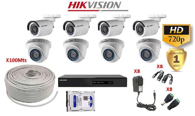 Kit full x 8 cámaras de seguridad HIKvision TurboHD 720p.