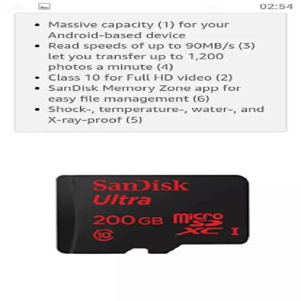 Memoria microsd Sandisk ultra 200 GB clase 1o