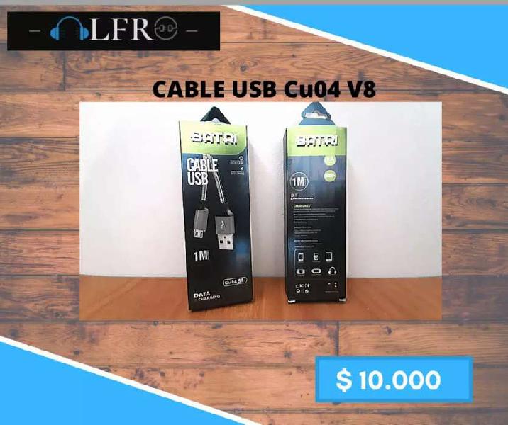 Cable USB- tipo V8- 1m -2A- carga rápida- cable acordonado