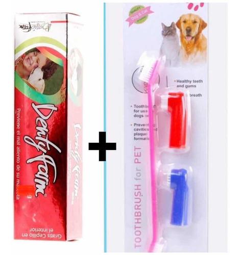 Crema Dental Perros Gatos Mascotas+kit Cepillos De Dientes