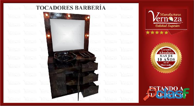 TOCADOR PARA BARBERIA CON POCETA Y LUCES LED DESLUMBRANTES