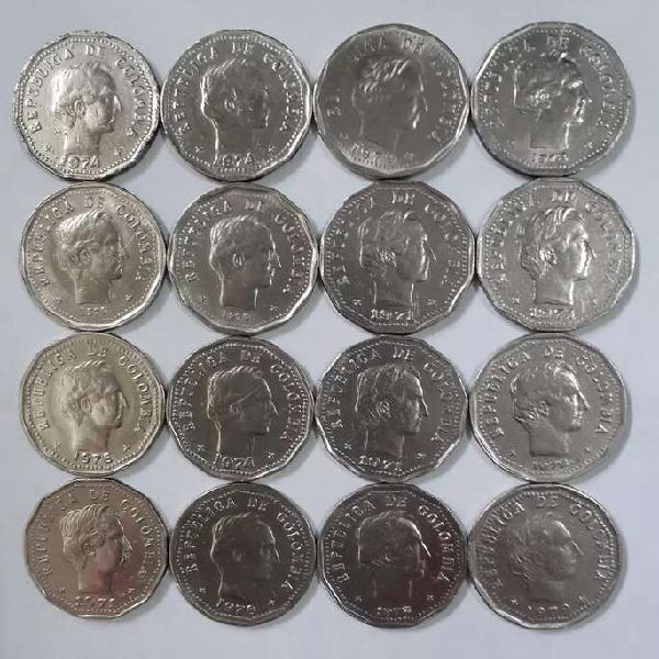 Vendo lote de 16 monedas de 50 centavos de Colombia de