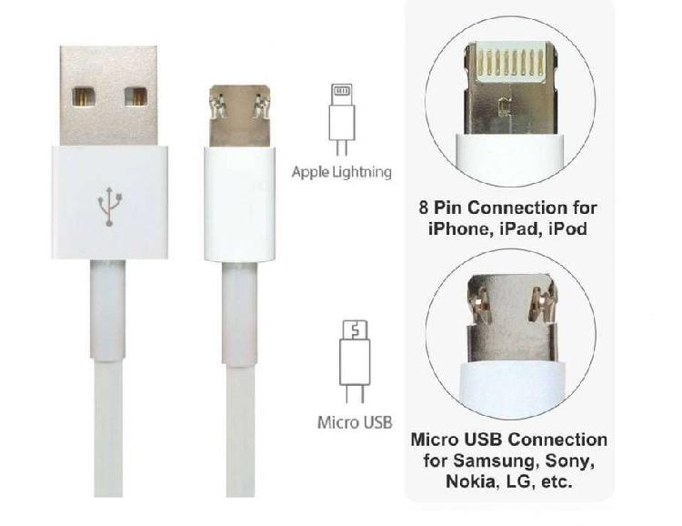 Cable USB 2 en 1 android iphone micro usb lightning