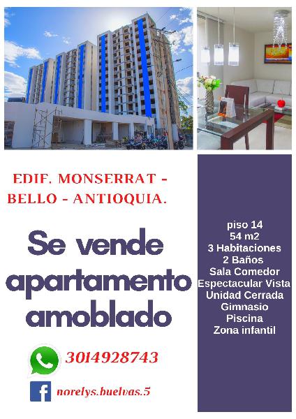 VENDO HERMOSO APARTAMENTO AMOBLADO EN EDIF. MONSERRAT.