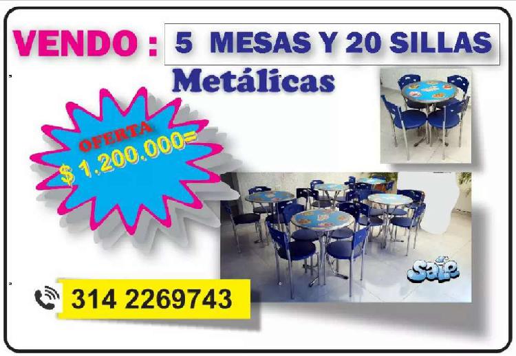 Se venden 5 mesas y 20 sillas metalicas para negocio como