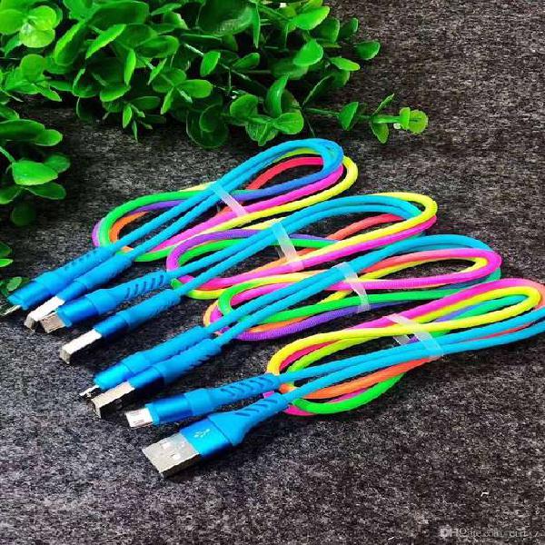 cable usb v8 para cargador celular colores arcoiris