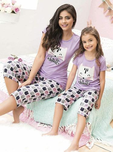 Pijama Mama E Hija Gato Alumbra Oscuridad Niña