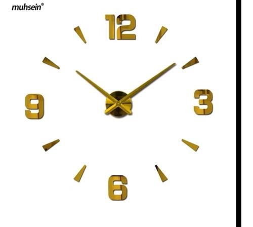 Reloj De Pared 3d Dorado Diseño Moderno Tamaño Grande