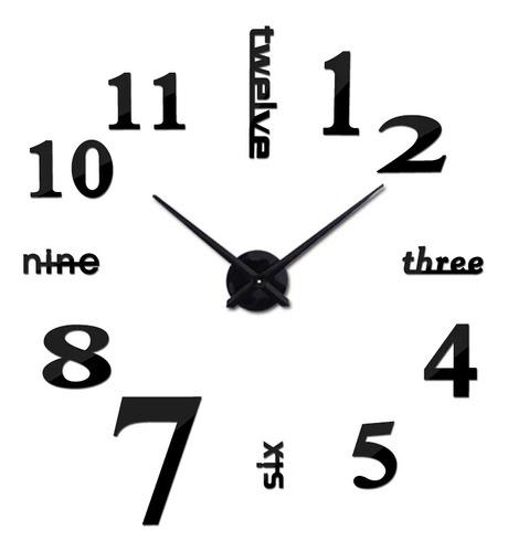 Reloj De Pared 3d Mini De 50 X 50 Cm Color Negro