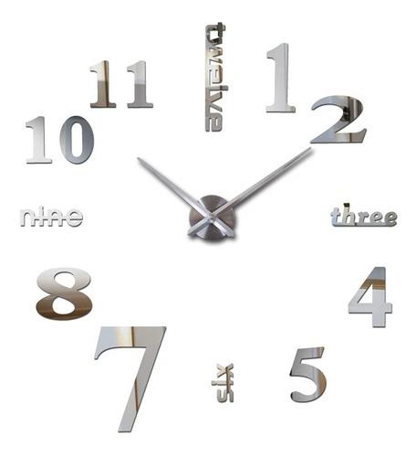 Reloj Pared 3d Tamaño Mediano 80 X 80cm Color Plateado