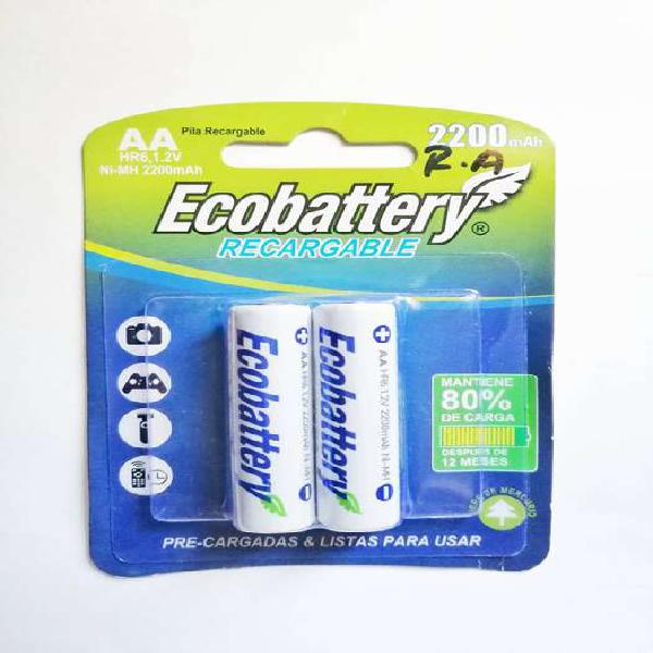 1 Par de baterias pilas recargables AA ecobattery