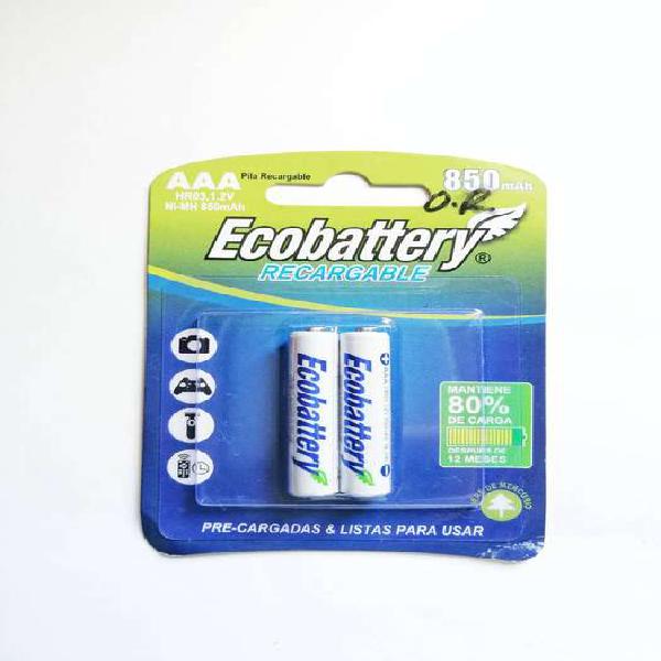 1 par de Baterias pilas recargables ecobattery AAA