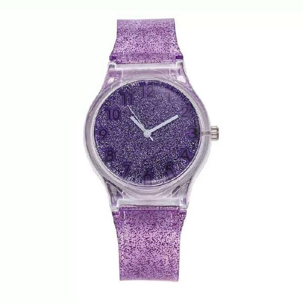 Reloj Plastico con Glitter en color Morado envio gratuito