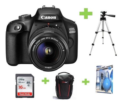 Camara Canon Eos 4000d- Rebel T100+18-55+16gb+bolso+kit+trip