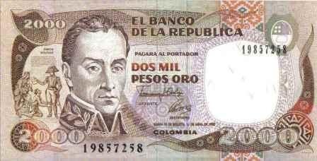 Colombia, 2000 Pesos 1 Abr 1992 Bgw452