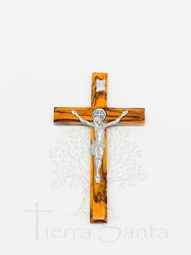 Crucifijo San Benito Madera De Olivo Tierra Santa Jerusalén