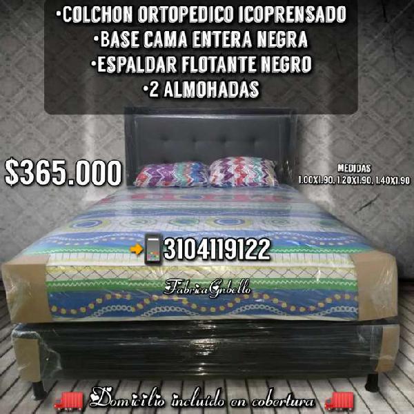 Base cama más Colchón ortopedico espaldar y 2 almohadas