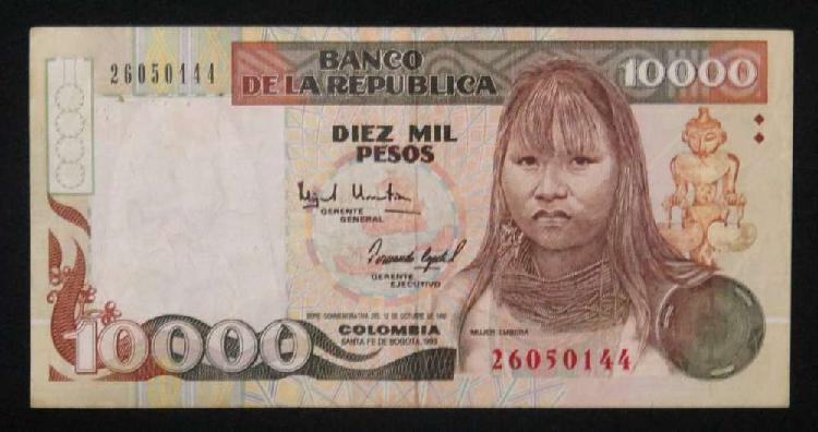 Billete 10.000 Colombia Mujer Embera 1993