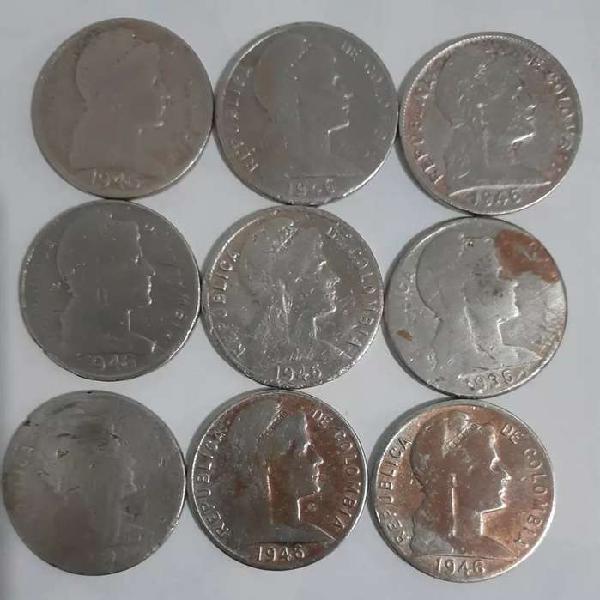 Vendo lote de 9 monedas antiguas de 5 centavos de Colombia