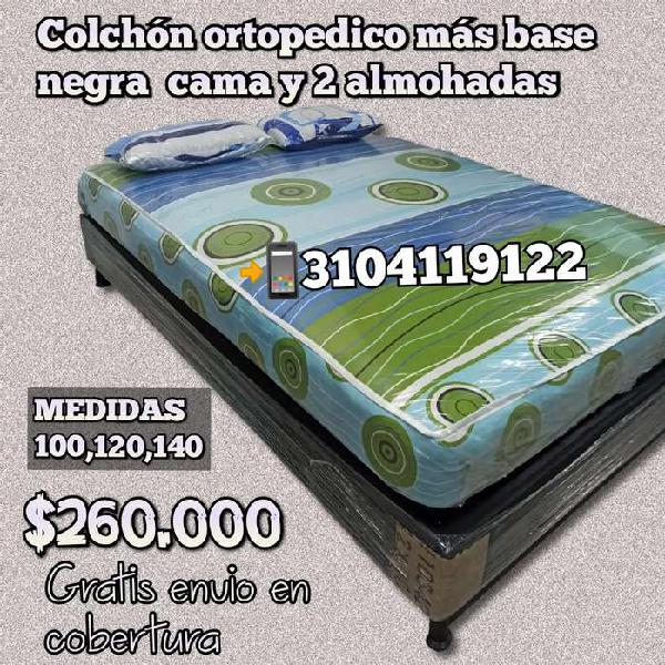 Promo base cama + colchón ortopedico y 2 almohadas