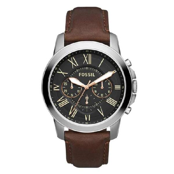 Reloj Fossil Grant Black Fs4813ie Correa Cuero Tablero Negro