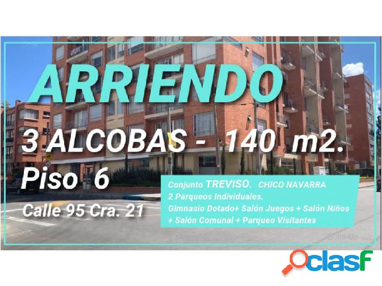 ARRIENDO Apto 140 m2 3 Alcobas CHICO NAVARRA Calle 95 Cra 21