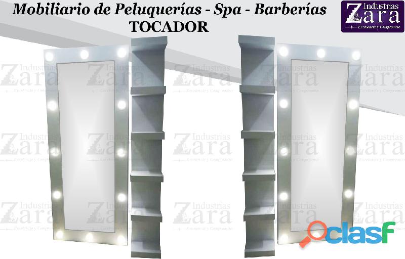 3 DISTINGUIDOS ESPEJO CON LUCES Y REPISA, SILLA DE MANICURE,