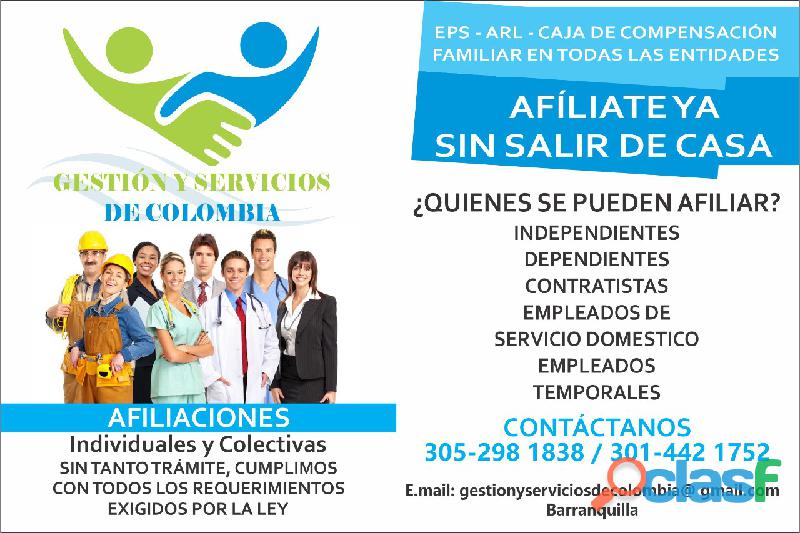 AFILIACIONES A LA ESP, ARL, CCF Y PENSION CEL 3052981838