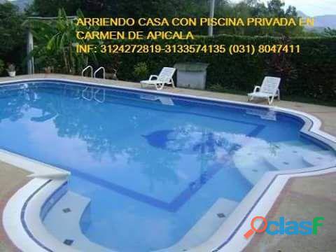 Arriendo Casa de Descanso en Carmen de Apicalá con piscina