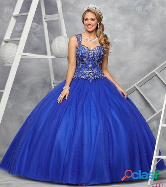 ALquiler de vestido Azul rey estilo princesa para mujer