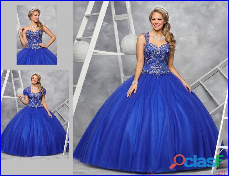 Alquiler de vestido Azul Rey largo estilo princesa para