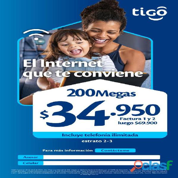 TIGO INTERNET 200 MEGAS GRATIS TELÉFONO PAGA EN JULIO