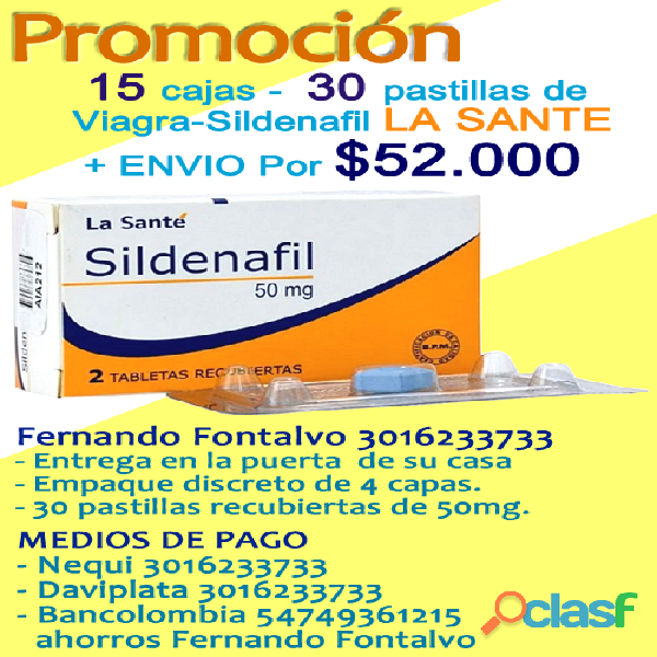 Sildenafil Viagra Paquete por 30 pastillas + Envio