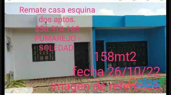 REMATE CASA ESQUINERA DIVIDIDA EN 2 APTOS PUMAREJO SOLEDAD