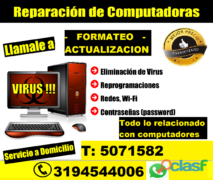 FORMATEO REPARACION COMPUTADORES BELLO NIQUIA Tel:5071582