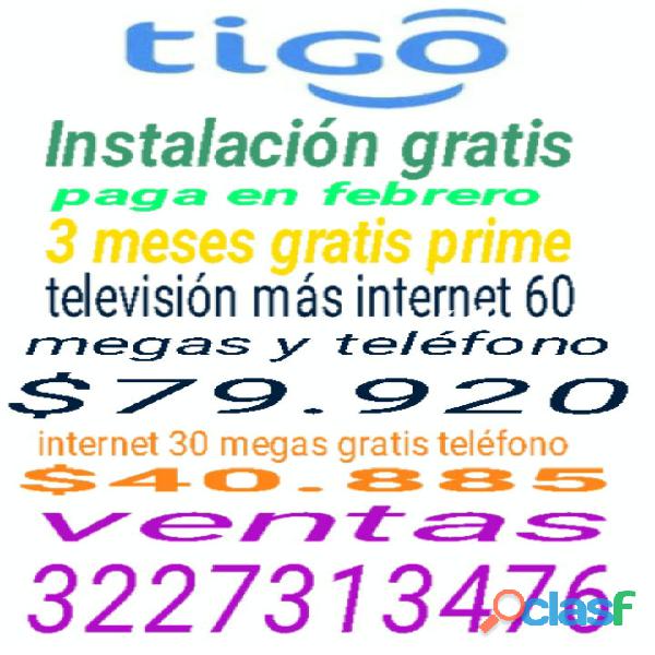 Tigo TV más internet 60 megas y teléfono paga en febrero