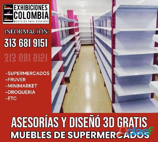 Estanterias y gondolas para exhibiciones de supermercados y