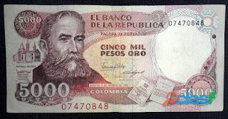 COLOMBIA 5000 5,000 PESOS 3 1 1988 P.436A RAFAEL NUNEZ $