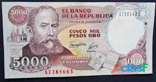 COLOMBIA 5000 PESOS ORO 19992 RAFAEL NUÑEZ $ 60.000
