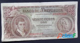 COLOMBIA BILLETE 20 PESOS 1961 P#402 SERIE O COD # 535 $